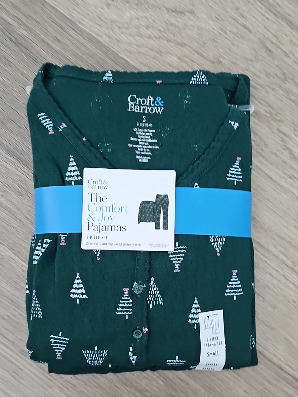 croft & barrow Womens Green Tree Print Pajama Set